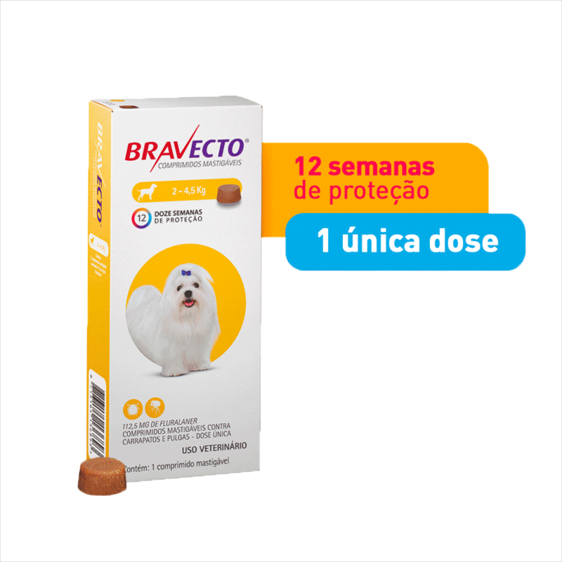 Antipulgas Bravecto 2 a 4,5 kg para Cães 112,5 mg 1 comprimido