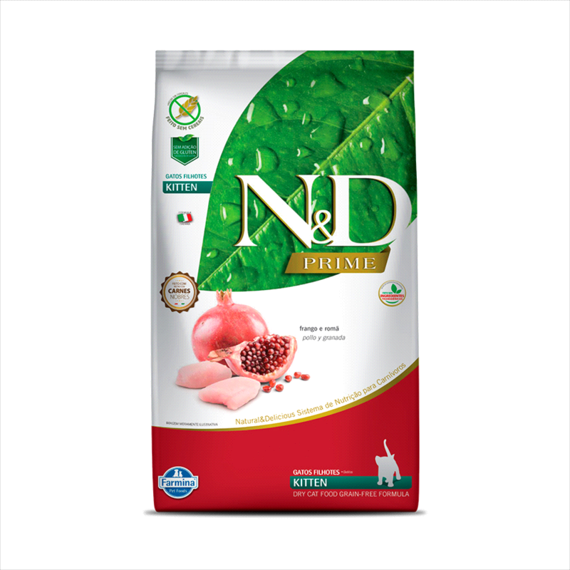 Ração N&D Gatos Filhotes Farmina Prime Sabor Frango e Romã 400g