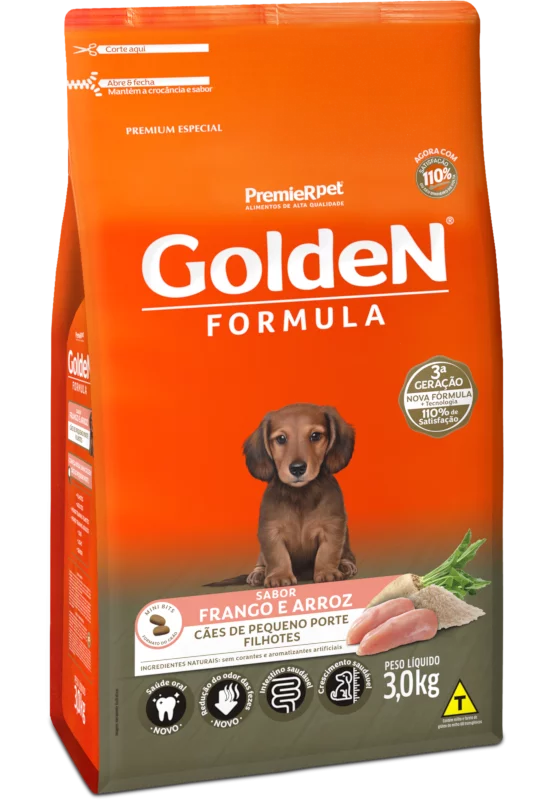 Ração Golden Fórmula Mini Bits para Cães Filhotes de Porte Pequeno Sabor Frango e Arroz 3kg