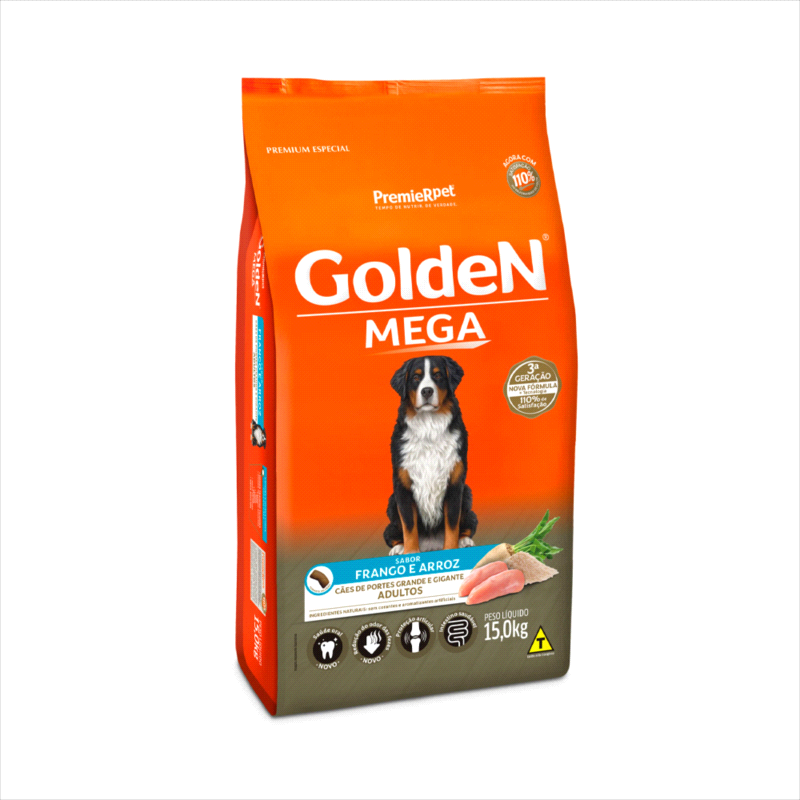Ração Golden Mega para Cães Adultos de Porte Grande Sabor Frango e Arroz 15kg