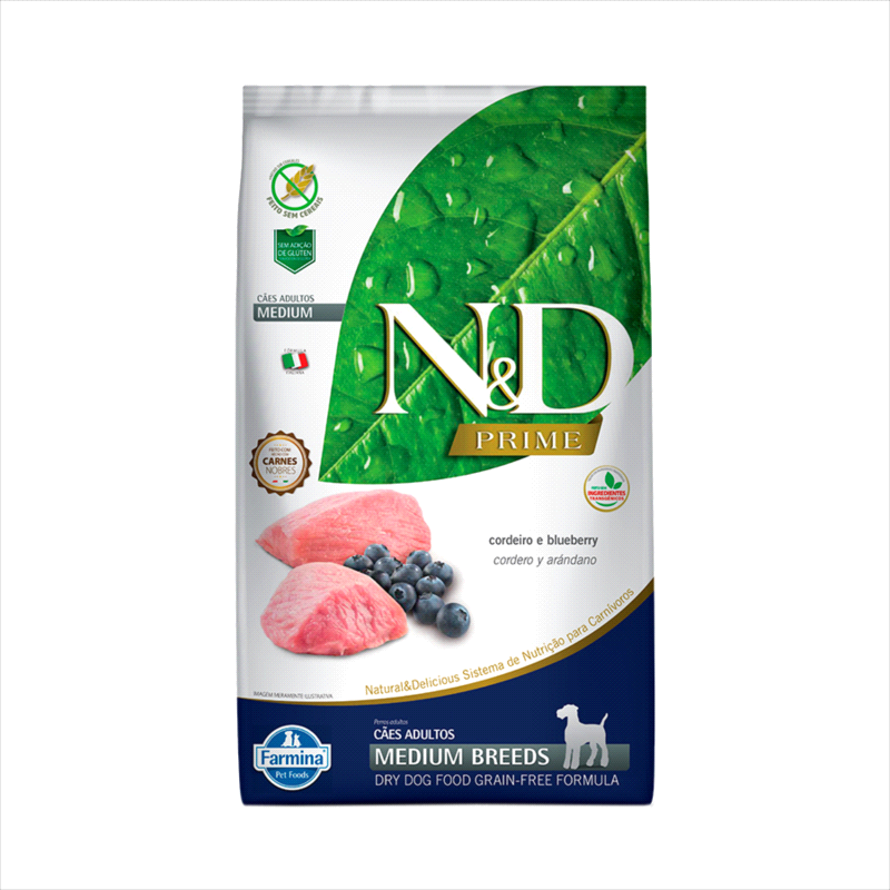 Ração N&D Prime Cães Adultos Porte Médio Cordeiro e Blueberry 10,1 kg