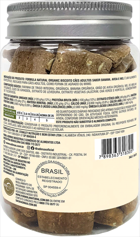 Biscoito Fórmula Natural Organic para Cães Adultos Sabor Banana Aveia e Mel 150g - Imagem 2