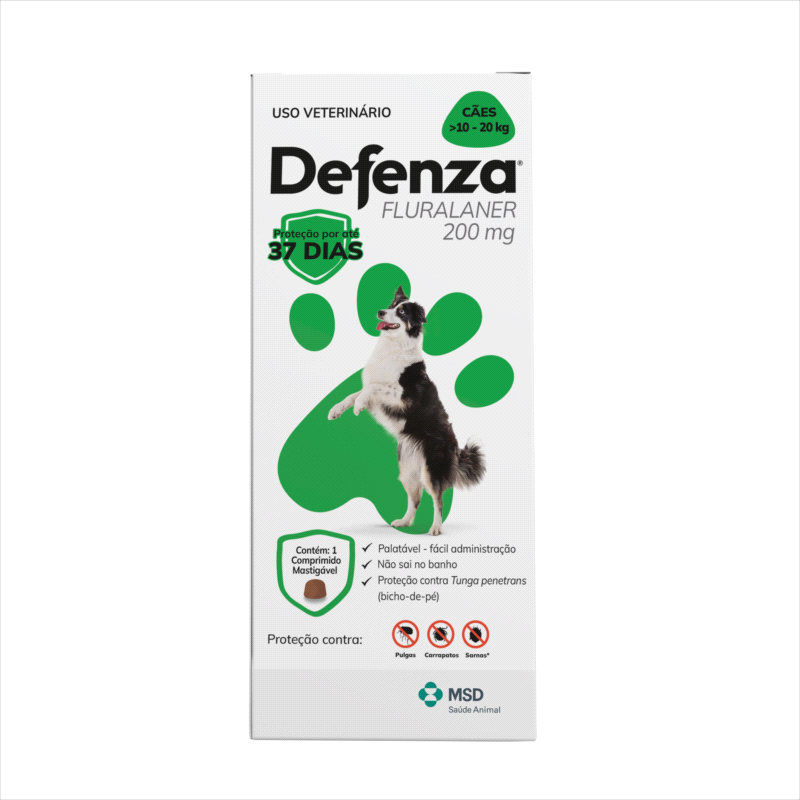Defenza - Antipulgas, Bicho-de-Pé, Carrapatos e Sarnas - Cães de 10 a 20kg - 1 Comp. Mastigável 200mg - MSD Saúde Animal
