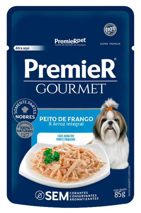 Ração Úmida Premier Cachorros Adultos Gourmet Peito de Frango e Arroz Integral 85 g