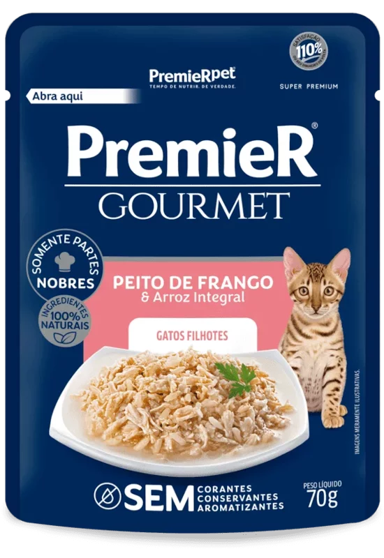 Ração Úmida Premier Gourmet Gatos Filhotes Peito de Frango e Arroz Integral 70 g