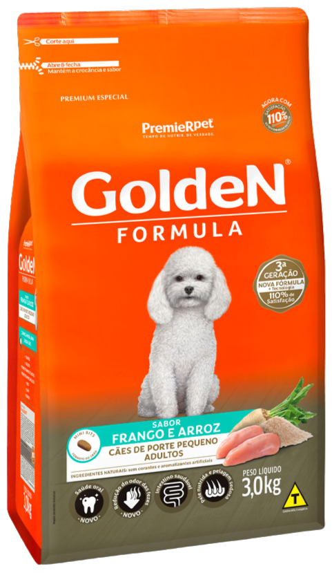 Ração Golden Fórmula Mini Bits para Cães Adultos de Porte Pequeno Sabor Frango e Arroz 3kg